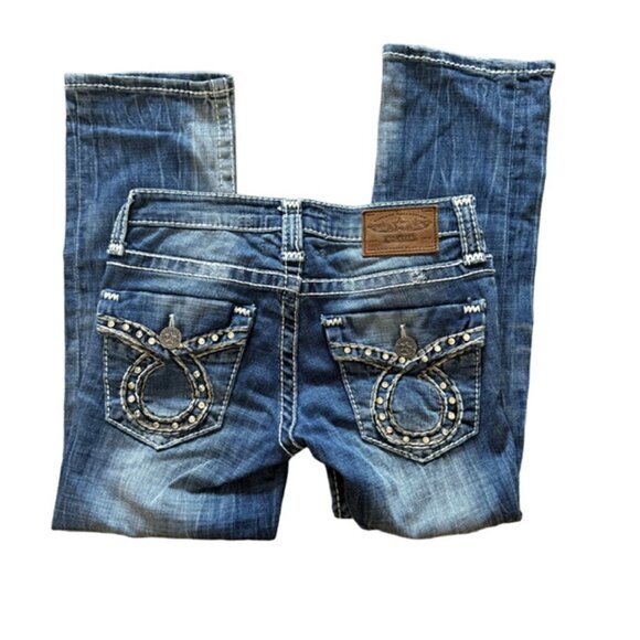 BIG⭐️STAR “Liv” Low Rise Flap Pocket Jeans 👖 Distressed Bootcut Denim Sz 25R - Picture 6 of 16